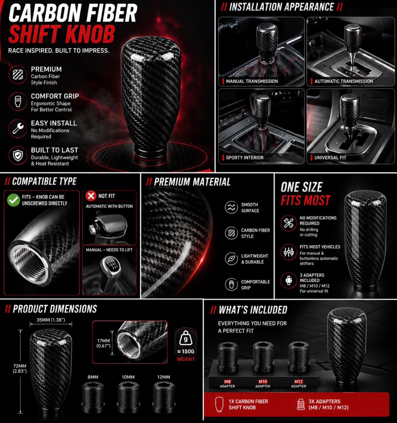Carbon Fiber Shift Knob – Universal Fit